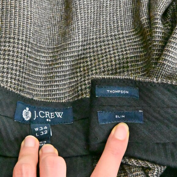 J. Crew Thompson Slim Fit Formal 100% Wool Check Brown Grey Suit Set 42L W34/L32 - Picture 8 of 16